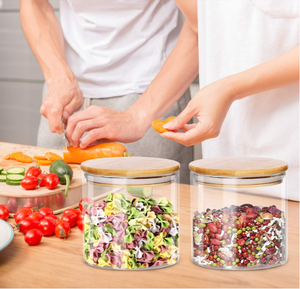 Lọ Đựng Thực Phẩm Bằng Thủy Tinh Trong Suốt Có Nắp Tre Kín Khí Để Đựng Kẹo, Bánh Quy, Gạo, Đường, Bột Mì, Các Loại Hạt - Product Image 2