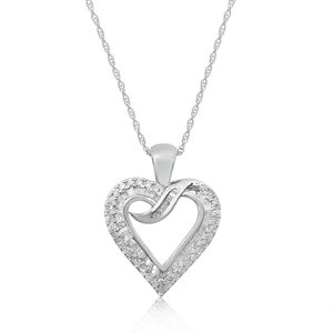 Collar con Colgante de Corazón, 0.56 Cttw, Diamante Blanco Natural, Corte Brillante Redondo, Chapado en Rodio, Plata de Ley 925, Anillo de Compromiso para Mujer - Product Image 1