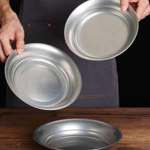 Assiettes à dîner Vintage do old en acier inoxydable Assiette à manger Plats de service Bol rond Gâteau Plateau à steak occidental Assiettes de cuisine - Product Image 6