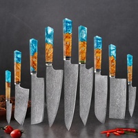 Couteau de cuisine Santoku à manche en résine et bois, couteau à désosser et à découper, ensemble de couteaux de cuisine, couteau de chef Damas VG10, vente chaude
