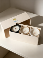 Boîte cadeau rigide en carton à deux pièces avec logo personnalisé, revêtement UV haut de gamme, papier artistique, insert pour ensemble de bougies parfumées