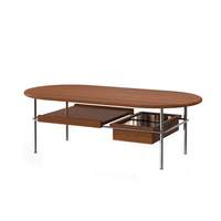 Table basse en bois massif de style Mid-Century Modern, avec structure en acier inoxydable, style Japandi, design de designer, meubles de salon, villa de luxe