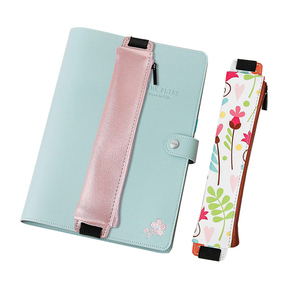 Étui à crayons réglable en cuir PU avec fermeture éclair, pochette pour stylos, porte-accessoires de papeterie, bande élastique pour carnet, impression personnalisée - Product Image 1