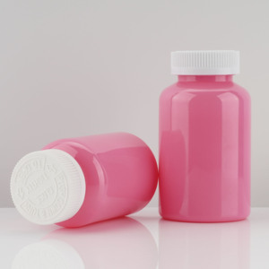 Pembe 300ml kapasiteli yuvarlak PET plastik şişe Vitamin kapsül konteyner ekran baskı hapları sıvı ambalaj vidalı kapak mühür - Product Image 3