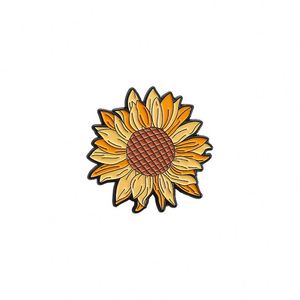 Magnifiques épingles en émail motif tournesol de dessin animé, broches florales romantiques en zinc, badges de sac à dos sur le thème de l'amour, bijoux cadeaux pour les amoureux des fleurs - Product Image 1