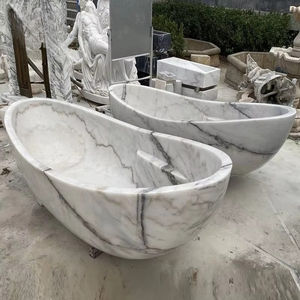 Baignoire ronde surdimensionnée moderne en marbre blanc de Carrare massif avec surface polie, design écologique - Product Image 1