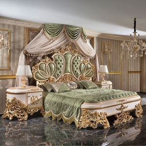 독특한 터프팅 나비 헤드보드, 이탈리안 스타일 침실 가구 세트, 럭셔리 원목 조각 킹 사이즈 앤틱 침대 세트 - Product Image 1