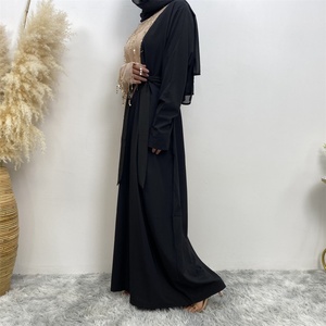 16168# Fashionable Beige and Black Two Color Splice With Small Sequins Tassel Women Popular <b>Abaya</b> Dress - Product Image 5