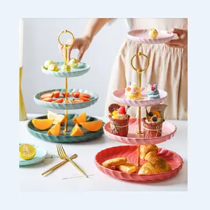 Màu Men Matt 3 Tier Tấm Gốm Bánh Đứng Cupcakes Tráng Miệng Gốm Đứng Cho Đám Cưới