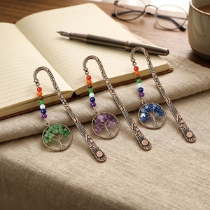 Marque-page en métal avec plume et arbre de vie en cristal naturel, perles chakra, idéal pour <span class=keywords><strong>les</strong></span> amateurs de livres et <span class=keywords><strong>les</strong></span> cadeaux (vente en gros) - Product Image 3