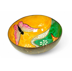 ชามเปลือกมะพร้าวเคลือบเงาทำมือ OEM ลายดอกไม้ ดีไซน์ไม่ซ้ำใคร ของขวัญแต่งงานจากเวียดนาม - Product Image 1