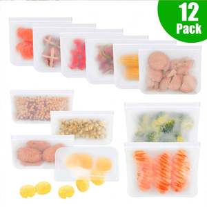 Bolsas de almacenamiento reutilizables Paquete de 10 bolsas de almacenamiento de alimentos de silicona con cremallera a prueba de fugas de PEVA - Product Image 3