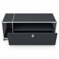 Meuble bas modulaire contemporain en métal noir avec rangement verrouillable, meuble de rangement chromé pour bureau, salon, support TV en acier