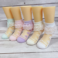 Chaussettes courtes en coton dentelle à volants princesse maille respirante Chaussettes pour enfants cheville Chaussettes courtes blanches roses violettes en dentelle pour bébés filles