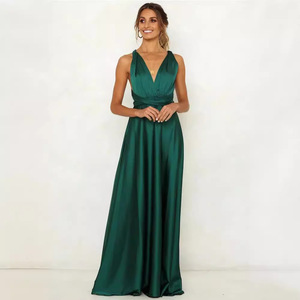 Vestido Formal <span class=keywords><strong>de</strong></span> Verano para Mujer, Estilo Europeo y Americano, Cuello en V Profundo, Color Sólido, Satinado, Largo, para Eventos Nocturnos - Product Image 4