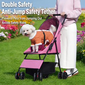 <strong>Pet</strong> Stroller Dog Cat <strong>Pram</strong> 4 Swivel Wheels Dual Brake Breathable 3-Window Mesh One-Click Fold Large Basket OEM Accepted - Product Image 3