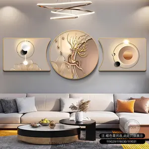 POLA New Chinese Light Luxury Style Gold Abstract Deer Crystal Porcelain Decorate Painting for Wall Art Beautification