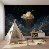 Papier peint mural auto-adhésif imperméable moderne pour chambre d'enfant, nuages dorés, ciel nocturne, avec installation facile