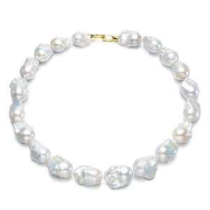 Collar de perlas auténticas de agua dulce, de tamaño grande bola de fuego, blanca, barroca, irregular, núcleo, 15x20mm - Product Image 2