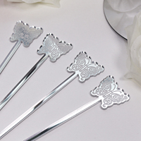 Agitateur à boisson élégant en acrylique miroir argenté, papillon, gravé au laser, monogramme personnalisé, bâtonnet à cocktail pour cadeau de mariage
