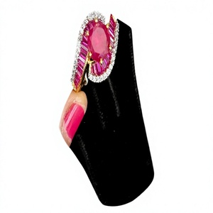 Exclusive Stunning Oval Ruby <b>Cocktail</b> <b>Ring</b> Women's 18K <b>Gold</b> Silver Plated Pave Setting Glam Wedding Engagement Jewelry - Product Image 2