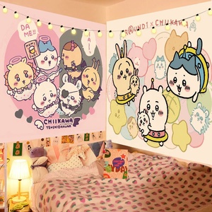 Tissu <span class=keywords><strong>d</strong></span>écoratif suspendu Chiikawa, motif dessin animé mignon, toile de fond Chiikawa, <span class=keywords><strong>d</strong></span>écoration de chambre <span class=keywords><strong>d</strong></span>'étudiant, chambre à coucher, chevet - Product Image 1