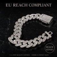 Chaîne cubaine de luxe 15 mm en laiton plaqué or avec zircon cubique pavé pour hommes, femmes et couples