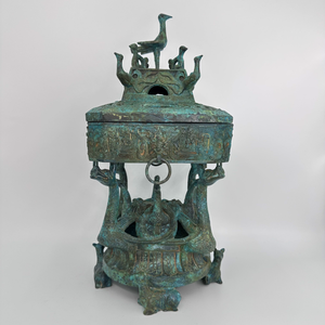 Squisito antico bruciatore di incenso in bronzo cinese antico quattro draghi quattro fenici pratici oggetti artistici in metallo periodo di guerra - Product Image 1