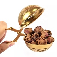 Théière en argent et or à usage domestique, maille en forme de boule, filtre à herbes et épices, passoire en acier inoxydable Sus304, infuseur à thé avec Long manche