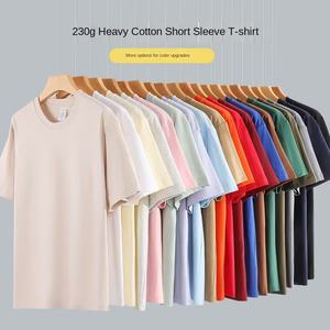 T-shirt décontracté uni pour homme, col rond, manches courtes, en coton tricoté 230g, anti-boulochage, coupe ample, imprimé sérigraphié, idéal pour l'été - Product Image 2