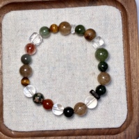 Bracelet de luxe en quartz rutilé doré 9 mm et œil de tigre avec cristal de poil de lapin vert et cube de quartz blanc pour la prospérité