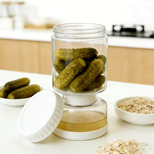 High Borosilicate Glass Modern Kitchen <strong>Pickle</strong> <strong>Jar</strong> with Strainer Flip Food Safe Storage - Product Image 2