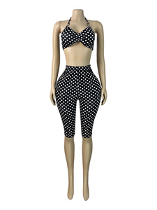 Yazlık Y2K Kadın Dar Kesim Spor Salonu Antrenman 2 Parça Eşofman Takımı Kısa Puantiyeli Baskılı Şort ve Kolsuz Üst Takım - Product Image 6