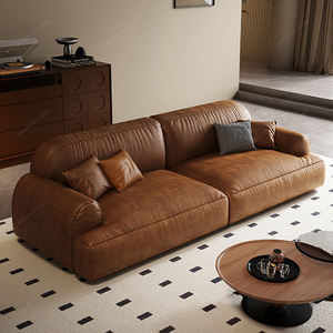 โซฟาสามส่วนแบบย้อนยุคสไตล์มินิมอลจากอิตาลีผ้าขี้ผึ้งน้ำมันแวววาวสำหรับบ้านโรงแรมวิลล่าสำหรับเฟอร์นิเจอร์ห้องนั่งเล่น - Product Image 3