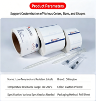 Etiqueta Adhesiva Criogénica de PVC para Congelador Médico, Rollo de Etiquetas de Código de Barras para Baja Temperatura, Almacenamiento en Frío LN2 -196C, Viales y Tubos, Adhesivo Criogénico 3M