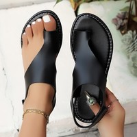 Sandales plates d'été tendance pour femmes, nouvelle collection transfrontalière, grande taille, fermeture à bouton, dessus en PU, bride à la cheville, chaussures en caoutchouc