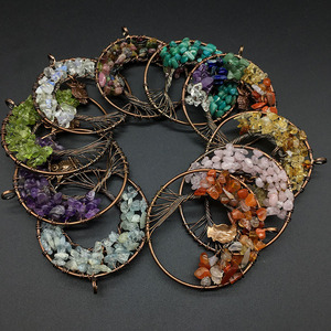 Pierre naturelle Arbre de Vie Colliers Pendentifs Faits À La Main Hibou <span class=keywords><strong>Chakra</strong></span> Puce Pierres Pendentif Hommes Femmes Bijoux - Product Image 4