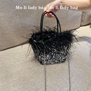 24 New Models High-End <b>Sequin</b> Evening <b>Bags</b> Ostrich Handheld Shoulder Crossbody <b>Bags</b> Parties Annual Polyester Tanjing - Product Image 3
