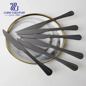 6-pcs दर्पण पॉलिश Flatware 23cm लंबाई कटलरी उच्च गुणवत्ता 410 स्टेनलेस स्टील पीवीडी काले डिनर चाकू तेज स्टेक चाकू