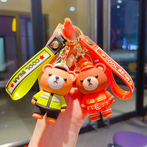 Dibujos animados policía oso luz llavero bombero oso bolsa coche colgante muñeca pequeño regalo para venta al por mayor - Product Image 3