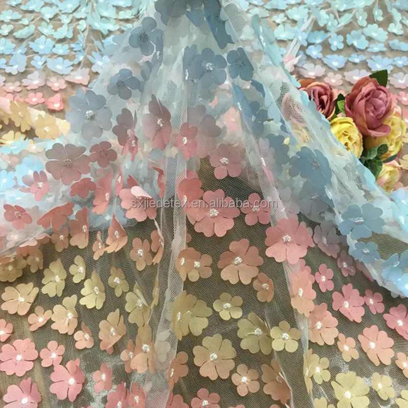 새로운 디자인 여름 소재 수 놓은 3D 레이스 그물 꽃 꽃 패브릭