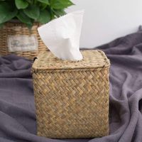 Kotak Tisu Persegi Panjang Buatan Tangan Ramah Lingkungan Gaya Boho, Keranjang Penyimpanan Anyaman Rotan dari Rumput Laut dan Eceng Gondok untuk Dapur dan Ruang Tamu