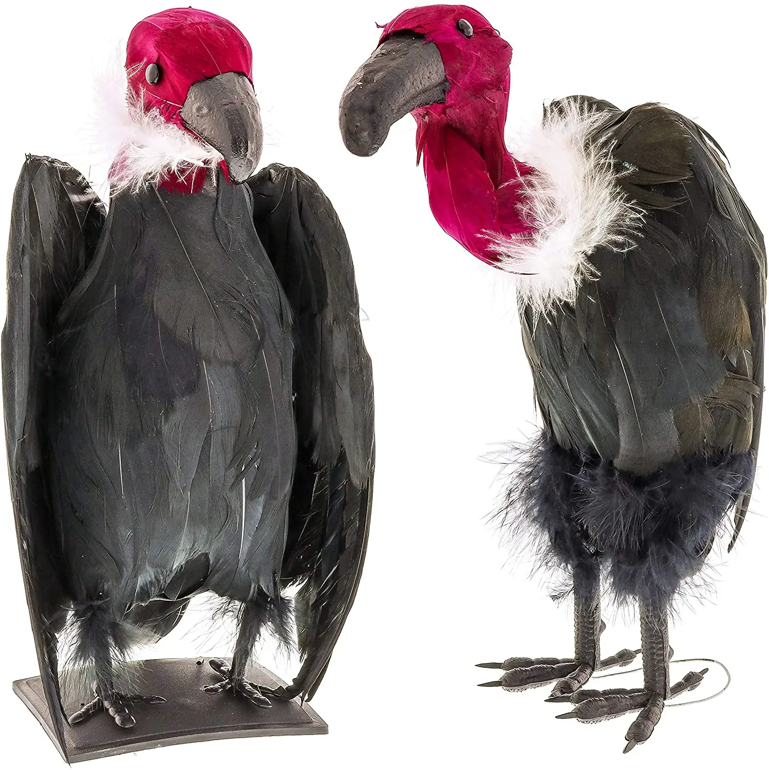 Realistic Scary Standing Scavenger Birds with Feather Wings,Large 12" Feathered Black Vultures Prop Decoration (Set of 2)