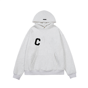 Felpa con Cappuccio in Pile Grigio Avena con Stampa Lettere ABC, Stile Europeo Americano, Collezione Invernale <span class=keywords><strong>Settima</strong></span> Stagione, Unisex, Vestibilità Ampia, con Tasca, di Alta Gamma - Product Image 2