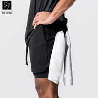Dubbellaagse sport shorts voor heren met ingebouwde telefoonvak, ademend mesh, geschikt voor gym, hardlopen en fitness, casual shorts