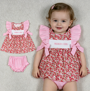 Conjuntos de Ropa para Bebés al por Mayor, RTS Boutique Casual, Camiseta Túnica con Bordado de Flores para Niñas, Estilo MAMA'S GIRL, 2 Piezas - Product Image 1