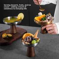 304 RVS Moderne Scandinavische Luxe Dessertkom met Houten Onderstel, Spiegelpolijsting, IJs, Fruit, Snack Schaal, Serveerschaal voor Thuis