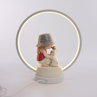 Lampe de table en résine mignonne avec figurine de fille et chat, alimentée par USB, lumière de nuit pour chambre d'enfant, décoration, cadeau