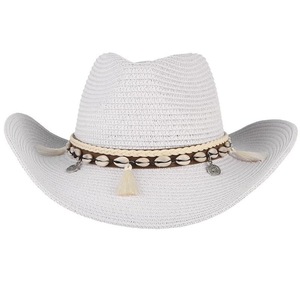 Sombreros de Paja Estilo Vaquero para Mujer, Diseño Boho <span class=keywords><strong>Jazz</strong></span>, Decoración con Banda de Conchas, Estilo Occidental, para Verano, Sol, Viajes al Aire Libre, Fiestas, Ecológicos - Product Image 5