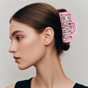 Pince à cheveux carrée en acrylique colorée motif floral arc-en-ciel pour femme, grande pince à cheveux pour cheveux épais, accessoires de mariée - Product Image 2